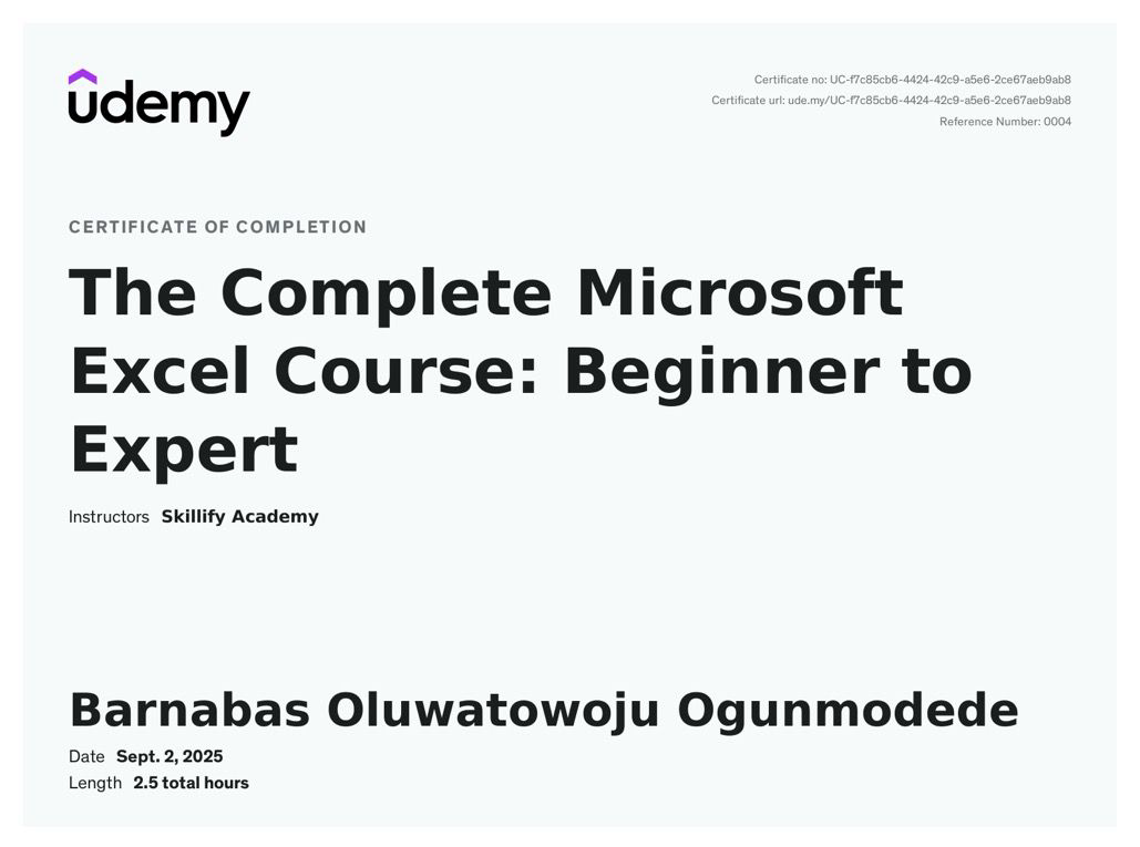 MS Excel Certificate